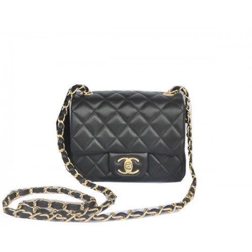 Chanel mini klasszikus fedeles táska fekete eredeti báránybőr CHA1115 arany