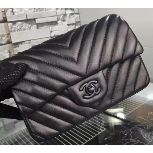 Chanel mini klasszikus fedeles táska fekete eredeti báránybőr chevron bőr CHA5500 fekete