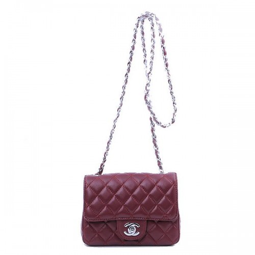 Chanel mini klasszikus fedeles táska bordó báránybőr 1115 ezüst