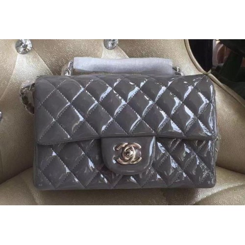 Chanel mini klasszikus fedeles táska eredeti lakk A1116 szürke