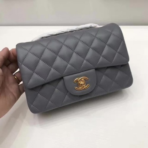 Chanel mini klasszikus fedeles táska eredeti báránybőrből A1116 szürke