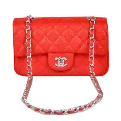 Chanel mini klasszikus fedeles táska piros cannage minta 1117 ezüst