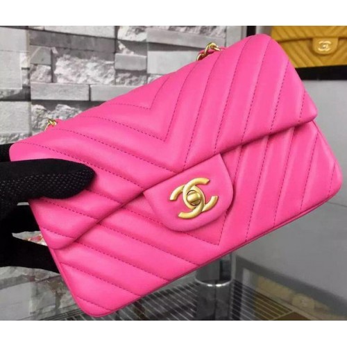 Chanel mini klasszikus fedeles táska rózsaszín eredeti báránybőr chevron bőr CHA5500 arany