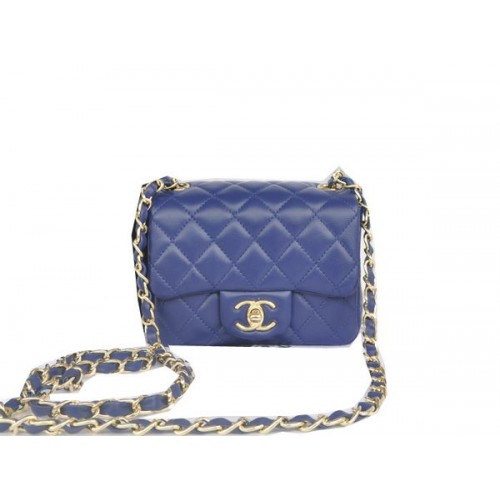Chanel mini klasszikus fedeles táska királykék eredeti báránybőr CHA1115 arany