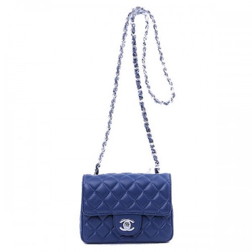 Chanel mini klasszikus fedeles táska királykék báránybőr 1115 ezüst