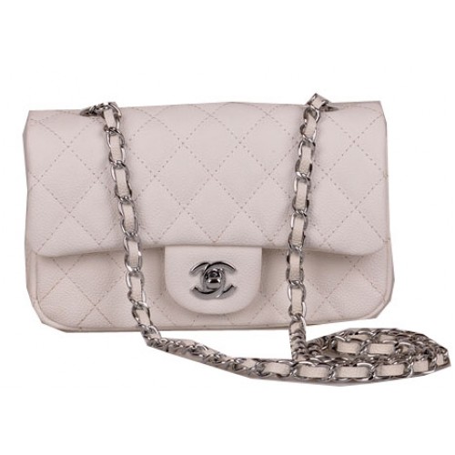Chanel mini klasszikus fedeles táska fehér cannage minta 1117 ezüst