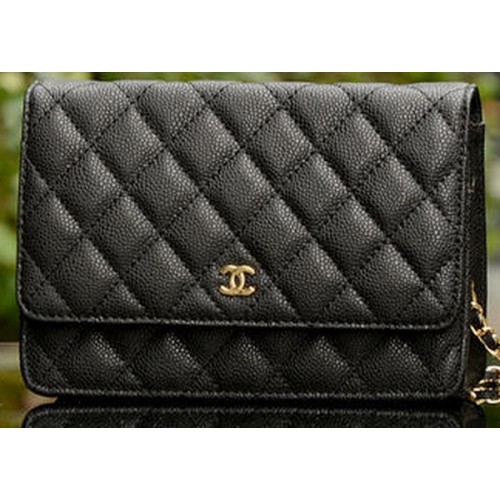 Chanel mini kézitáska fekete, Cannage mintás A33814 arany színben