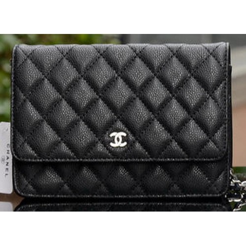 Chanel mini fedeles táska fekete cannage mintával A33814 ezüst