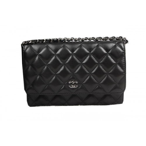 Chanel mini fedeles táska CHA33814 fekete eredeti báránybőr ezüst