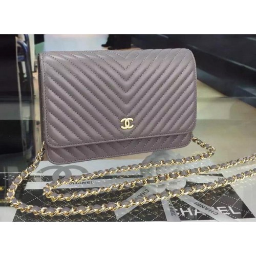 Chanel mini bőrtáska Chevron mintával A33814 szürke