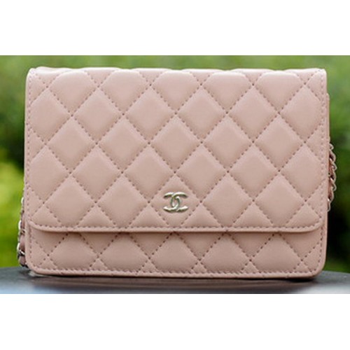 Chanel mini fedeles táska rózsaszín báránybőrből A33814 ezüst