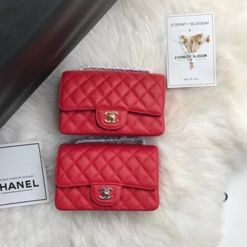 Chanel mini fedeles kézitáska borjúbőrből A1116 PIROS