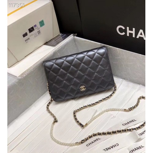 Chanel mini pénztárca láncon aranyszínű fém A84277 fekete