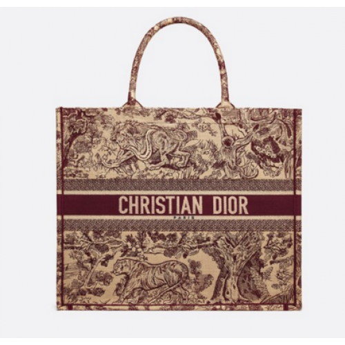 DIOR BOOK TOTE BAG TOILE DE JOUY M1286ZT Oxblood vörös