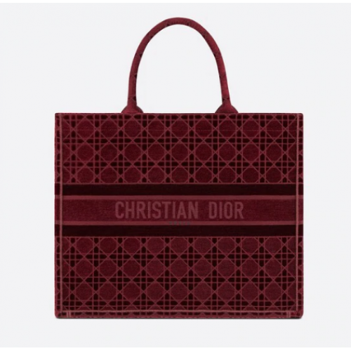 DIOR BOOK TOTE Burgundy Cannage hímzett bársony M1286Z