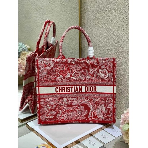 DIOR BOOK TOTE málna Toile de Jouy hátoldali hímzés M1286ZR RED