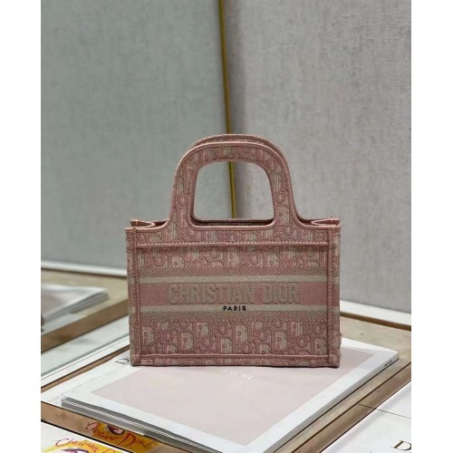 DIOR mini BOOK TOTE hímzett C1783-2 rózsaszín