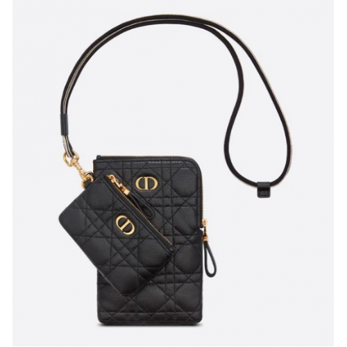 DIOR CARO TÖBBFUNKCIÓS TÁSKA Fekete, Puha, Cannage Borjúbőr S5036UW