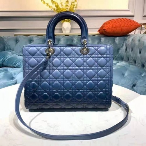 DIOR LADY BAG Kék Átmenetes Cannage Báránybőr Táska M0567 Kék