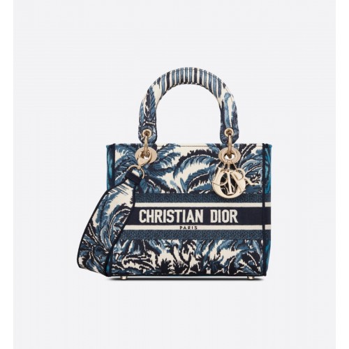 DIOR KÖZEPES NŐI D-LITE TÁSKA Sötétkék Fa Hímzés M0565OREY Kék