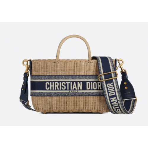 DIOR FONOTT KOSÁRTÁSKA Kék Dior Ferde Jacquard és Természetes Fonott M7601