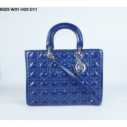 Christian Lady Dior Kék Lakkbőr Táska 6323 Ezüst