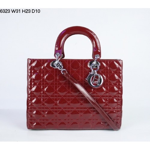 Christian Lady Dior Sötétpiros Lakkbőr Táska 6323 Ezüst