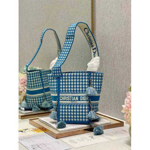 Dior Bubble Juharlevél Hímzett Vödör Táska C1076 kék