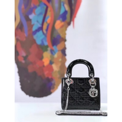 Dior MINI LADY DIOR BORJÚBŐR Fekete TÁSKA M0505O Ezüst