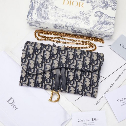 Dior SADDLE DENIM CANVAS láncos clutch táska S5614 sötétkék
