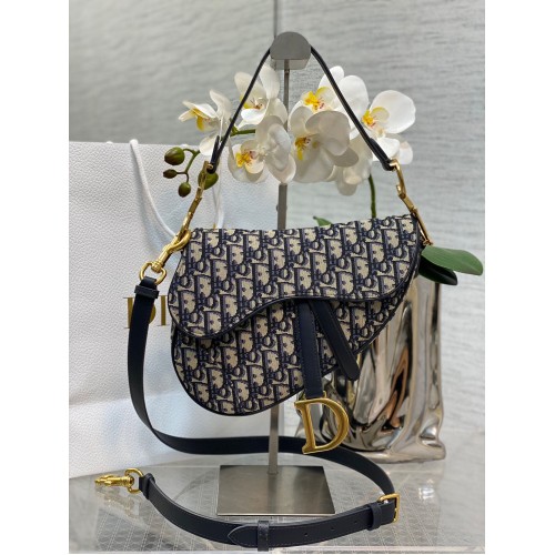 Dior Nyeregtáska Pánttal Ferde Jacquard M0488 Kék