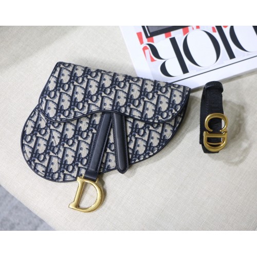 Dior Nyereg Lapos Övtáska Ferde Jacquard M0448 Kék
