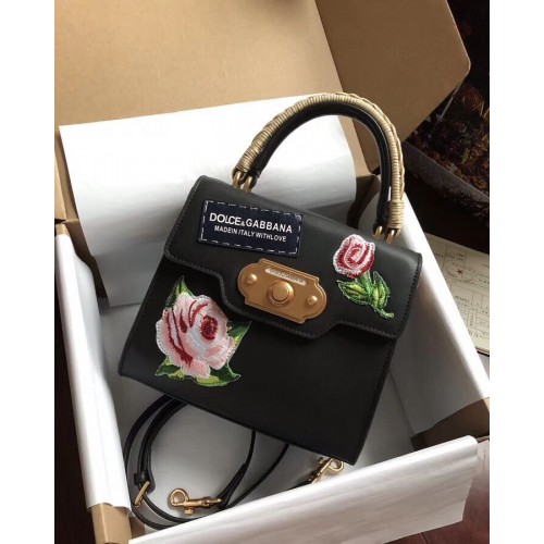 Dolce & Gabbana SICILY Krizantém Borjúbőr Táska 5588-2fekete