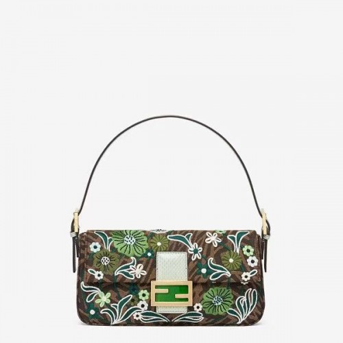 FENDI BAGUETTE 1997 FF Vertigo jacquard táska hímzéssel 8BR792 zöld