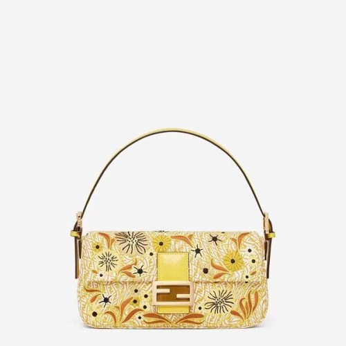 FENDI BAGUETTE 1997 FF Vertigo jacquard táska hímzéssel 8BR792 sárga