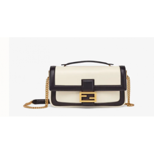 FENDI BAGUETTE LÁNCOS Fekete-fehér Nappa Bőr Táska 8BR783A