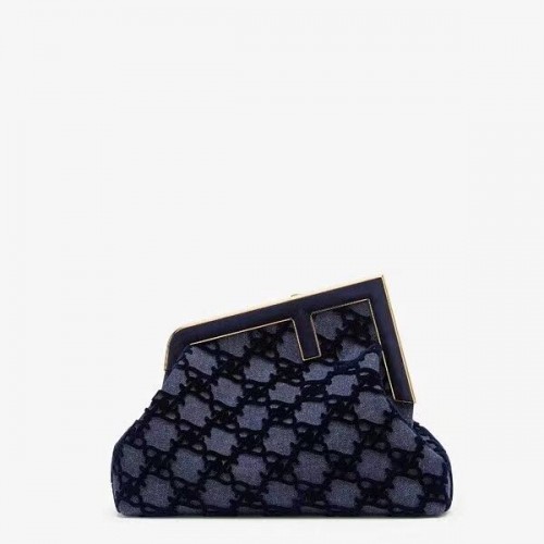 FENDI FIRST MEDIUM velúr táska 8BP127A sötétkék