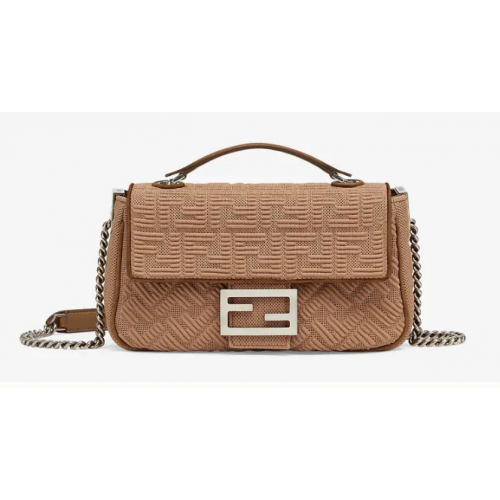 FENDI MIDI BAGUETTE LÁNCOS FF szövettáska 8BR793 Bézs