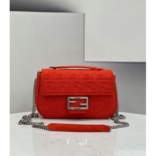 FENDI MIDI BAGUETTE LÁNCOS FF szövettáska 8BR793 Piros