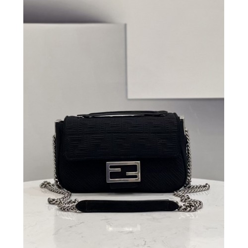 FENDI MIDI BAGUETTE LÁNCOS FF szövettáska 8BR793 fekete