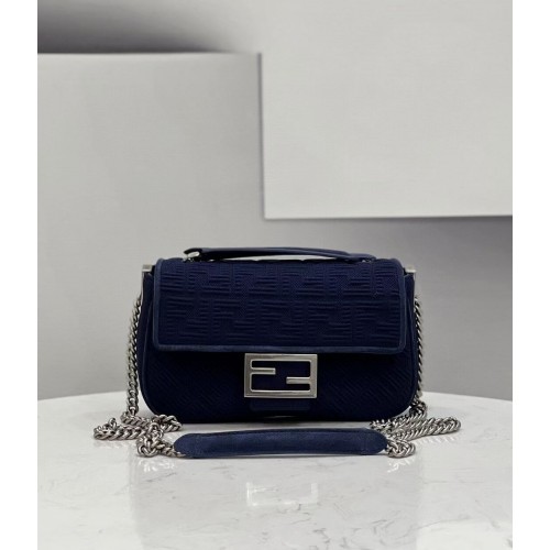 FENDI MIDI BAGUETTE CHAIN FF szövettáska 8BR793 sötétkék