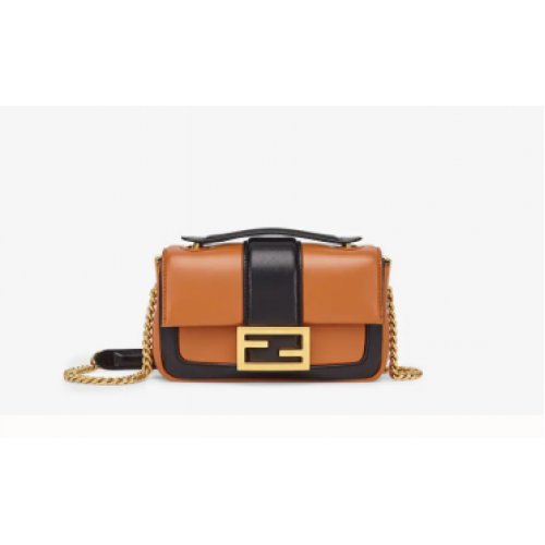 FENDI MINI BAGUETTE LÁNC Barna és fekete nappabőr táska 8BS045A