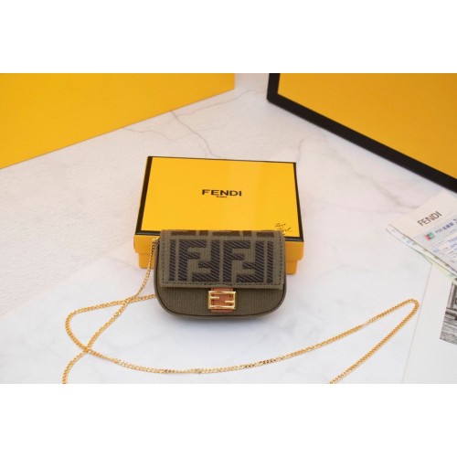 FENDI NANO BAGUETTE CHARM Nappa vászontáska 7AR844 Zöld