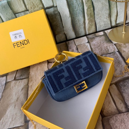 FENDI NANO BAGUETTE CHARM Nappa vászontáska 7AR844 Sötétkék
