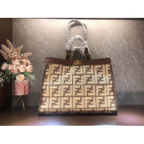 FENDI PEEKABOO X-TOTE FF raffia táska 8BH374A barna