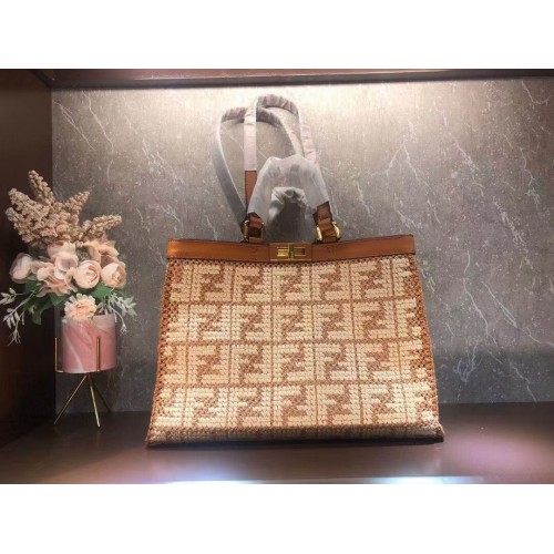 FENDI PEEKABOO X-TOTE FF raffia táska 8BH374A világosbarna