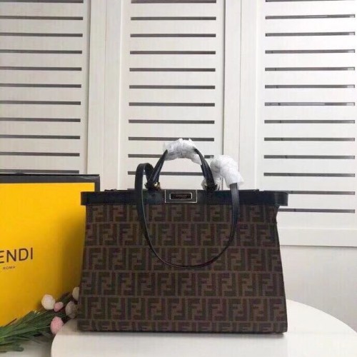 Fendi PEKABOO X-TOTE vászontáska 8BH374A barna és fekete