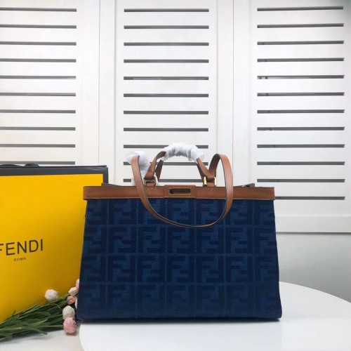 FENDI PEEKABOO X-TOTE vászontáska 8BH374A barna és kék