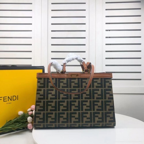 FENDI PEEKABOO X-TOTE vászontáska 8BH374A barna és zöld