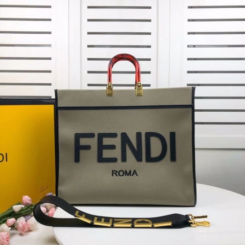 FENDI SUNSHINE LARGE Zöld flanel bevásárlótáska 8BH372